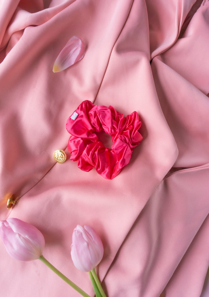 Galentines Rose Pink Statement Silk Scrunchie